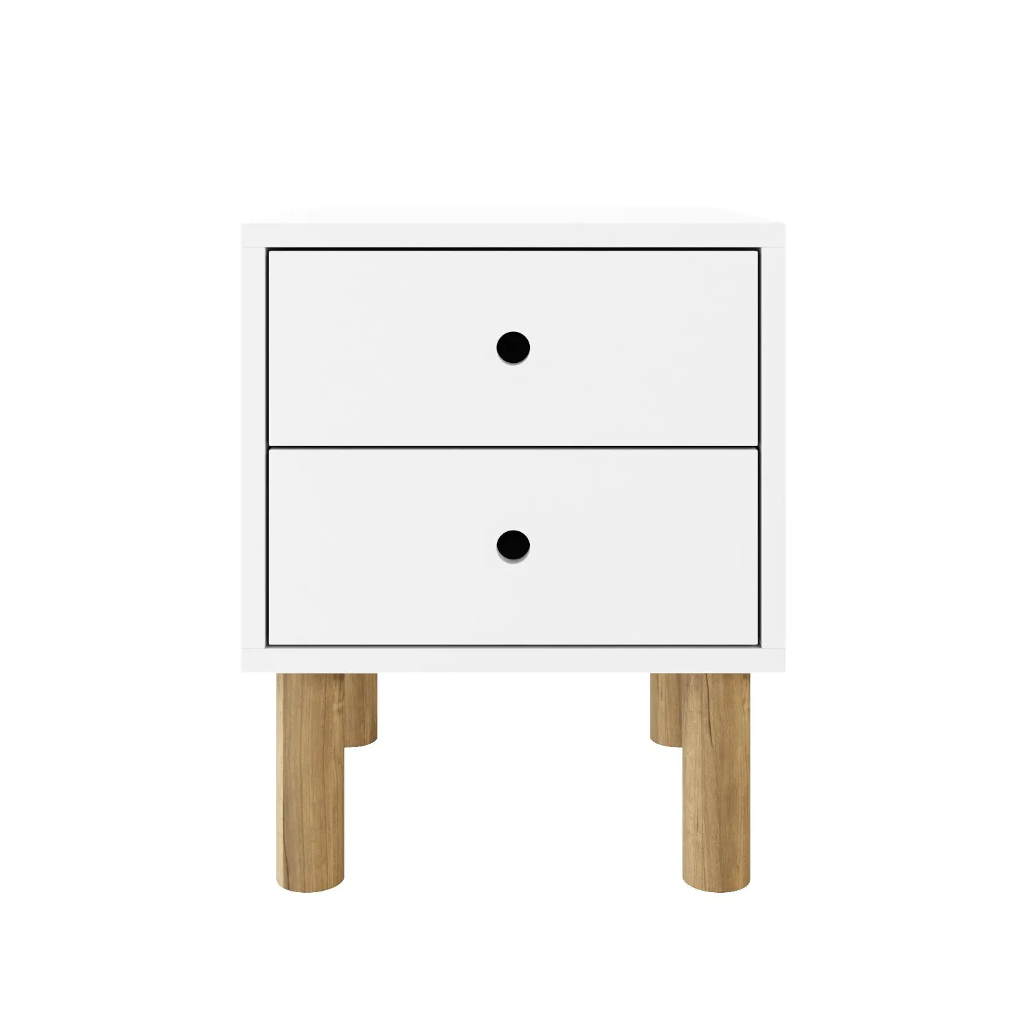 2 Drawer Bedside Table with Wooden Legs - White