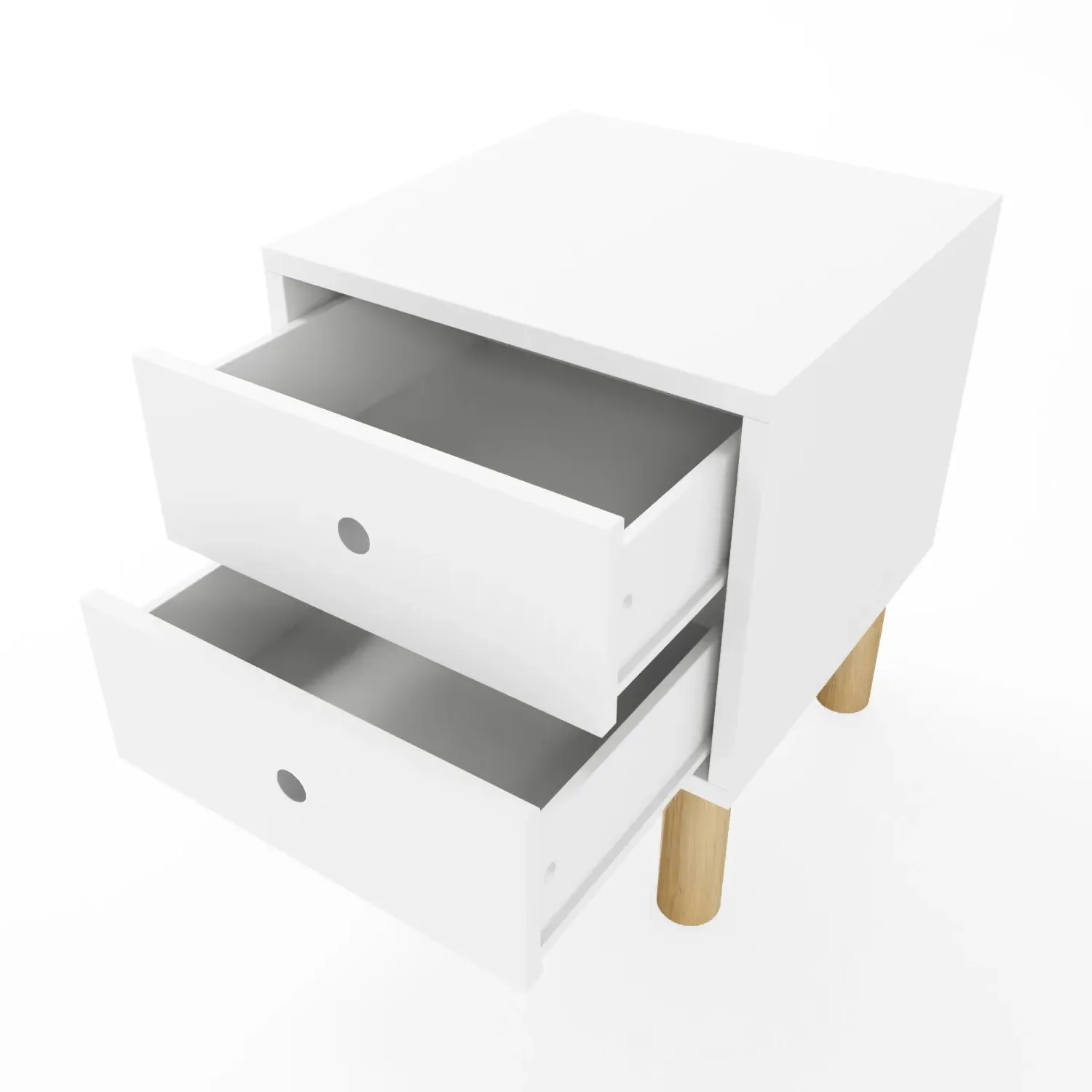 2 Drawer Bedside Table with Wooden Legs - White