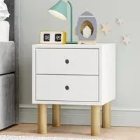 2 Drawer Bedside Table with Wooden Legs - White