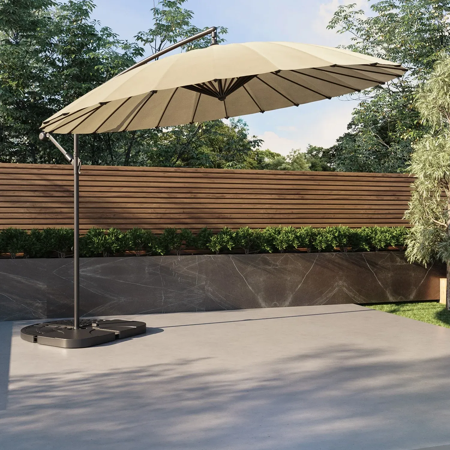 Round Cantilever Parasol with Base - Beige, Aluminium