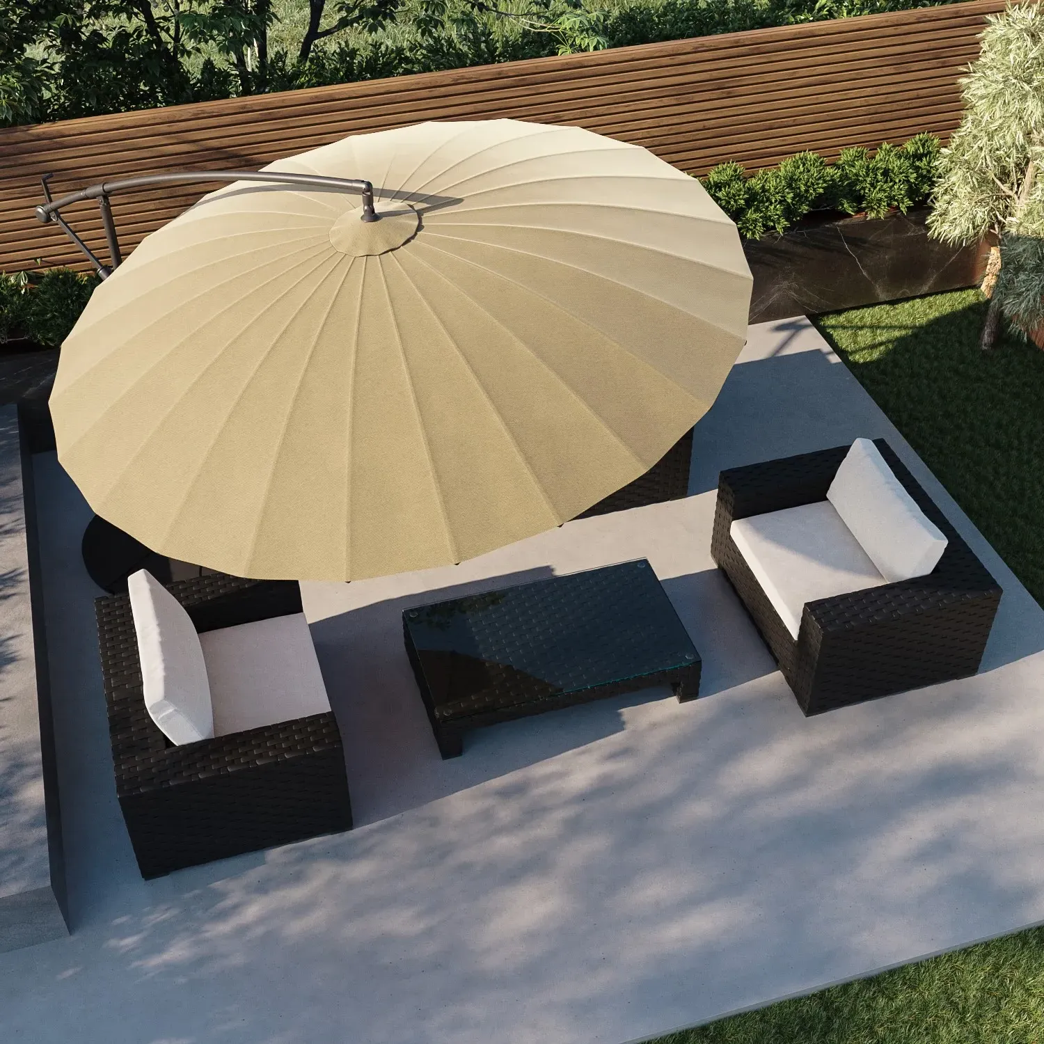 Round Cantilever Parasol with Base - Beige, Aluminium
