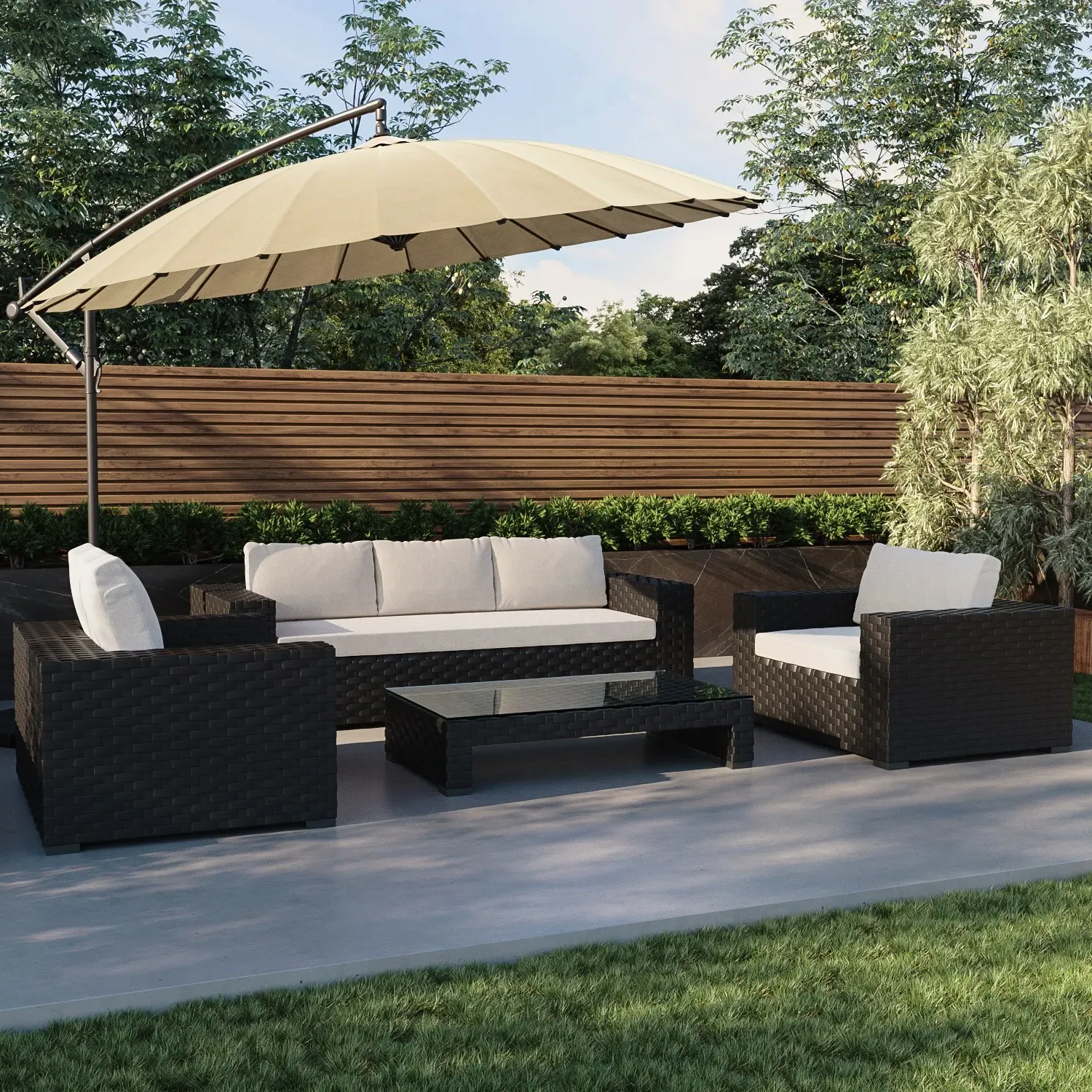 Round Cantilever Parasol with Base - Beige, Aluminium