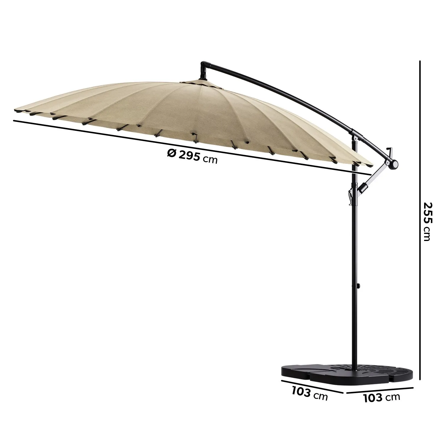 Round Cantilever Parasol with Base - Beige, Aluminium