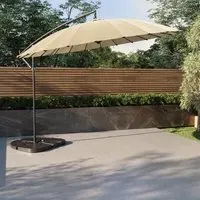Round Cantilever Parasol with Base - Beige, Aluminium