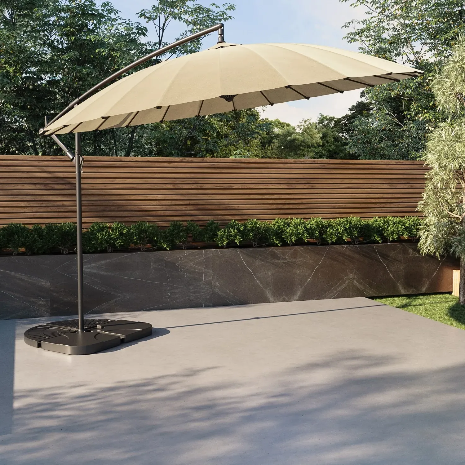 Round Cantilever Parasol with Base - Beige, Aluminium image