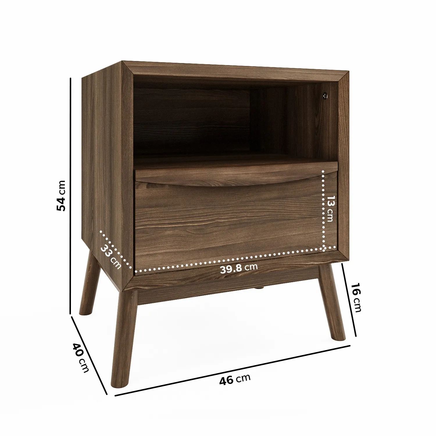 Mid-Century Bedside Table with Drawer - Walnut, Wood