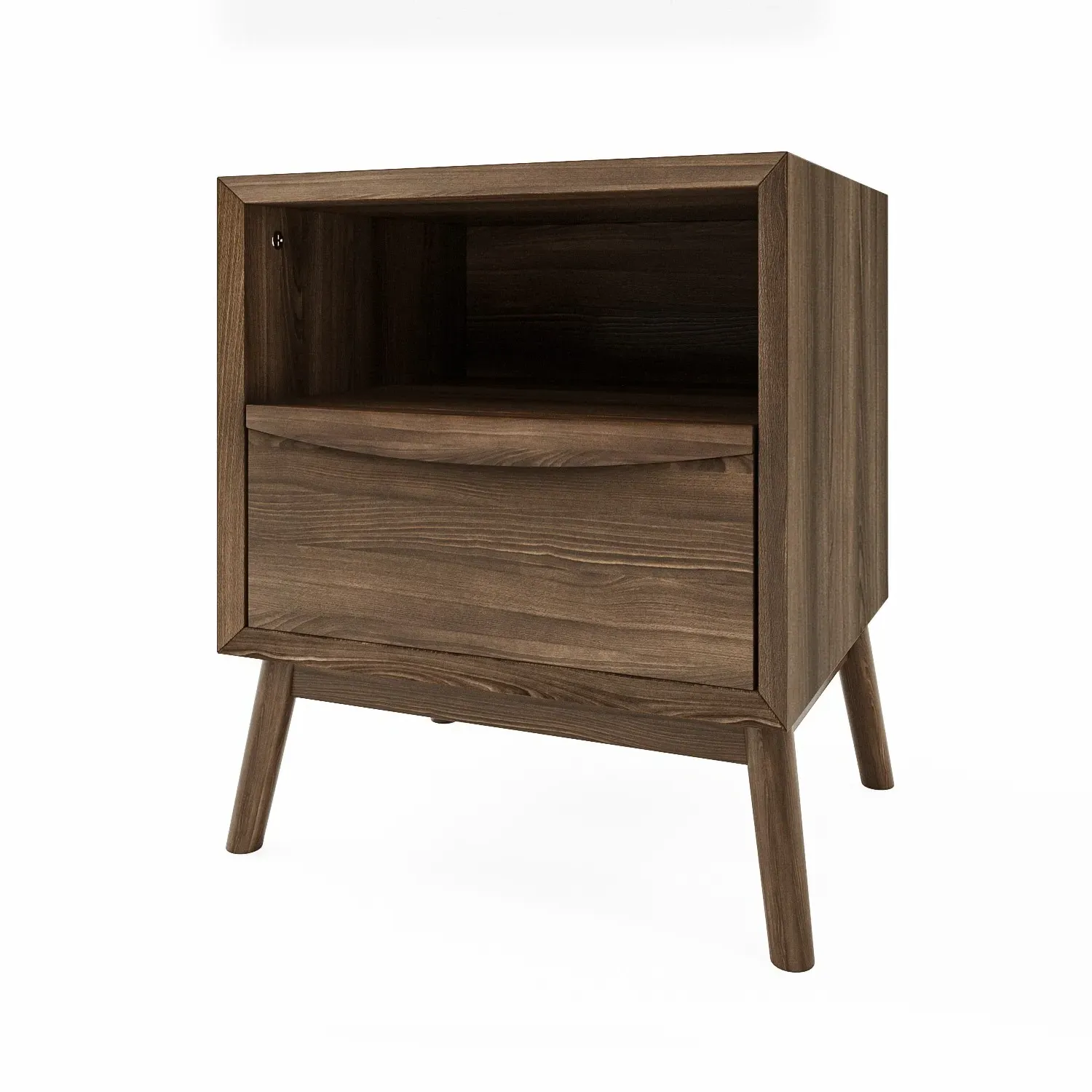 Mid-Century Bedside Table with Drawer - Walnut, Wood