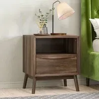 Mid-Century Bedside Table with Drawer - Walnut, Wood