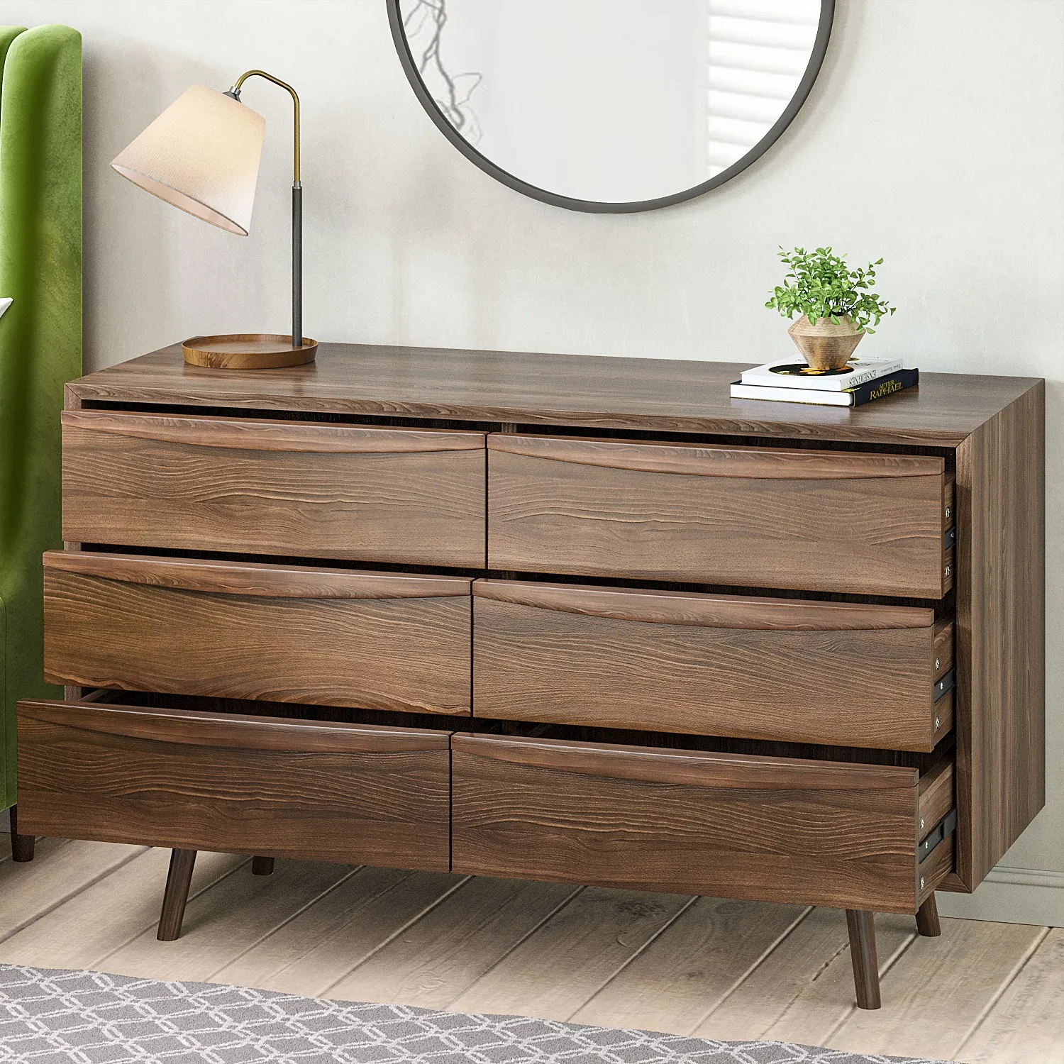 Wide 6-Drawer Chest - Walnut, Solid Wood