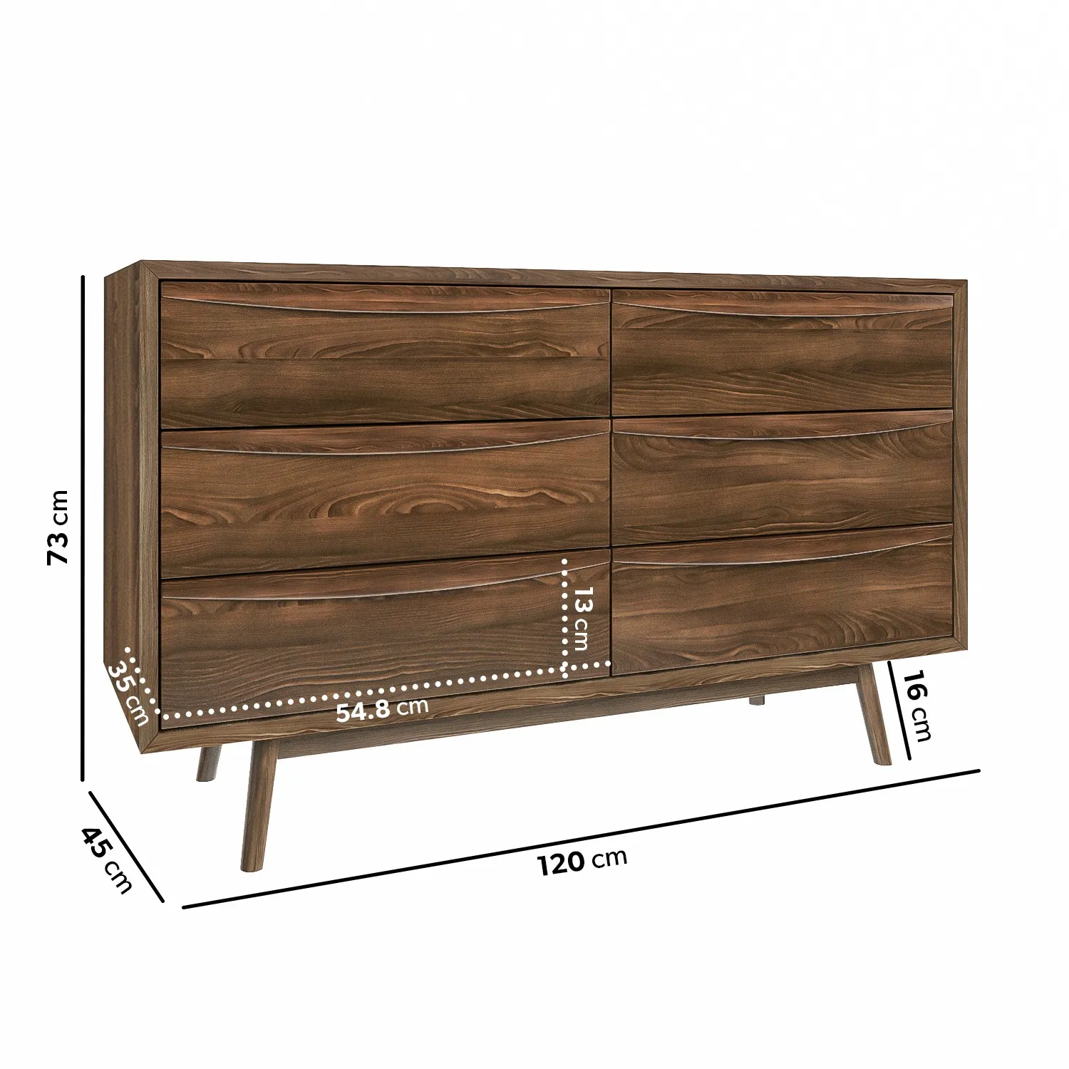 Wide 6-Drawer Chest - Walnut, Solid Wood