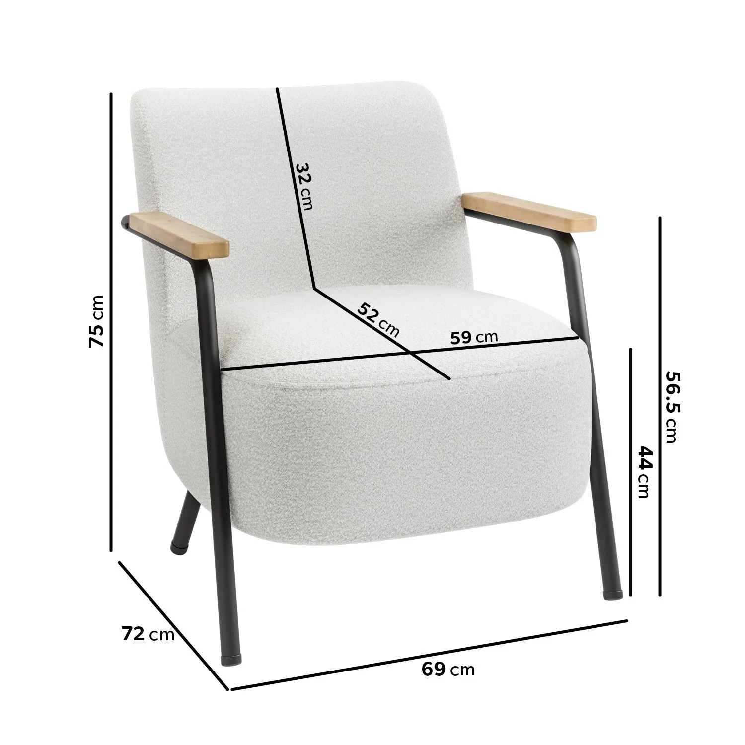 Scandi Armchair with Black Frame - Cream, Boucle