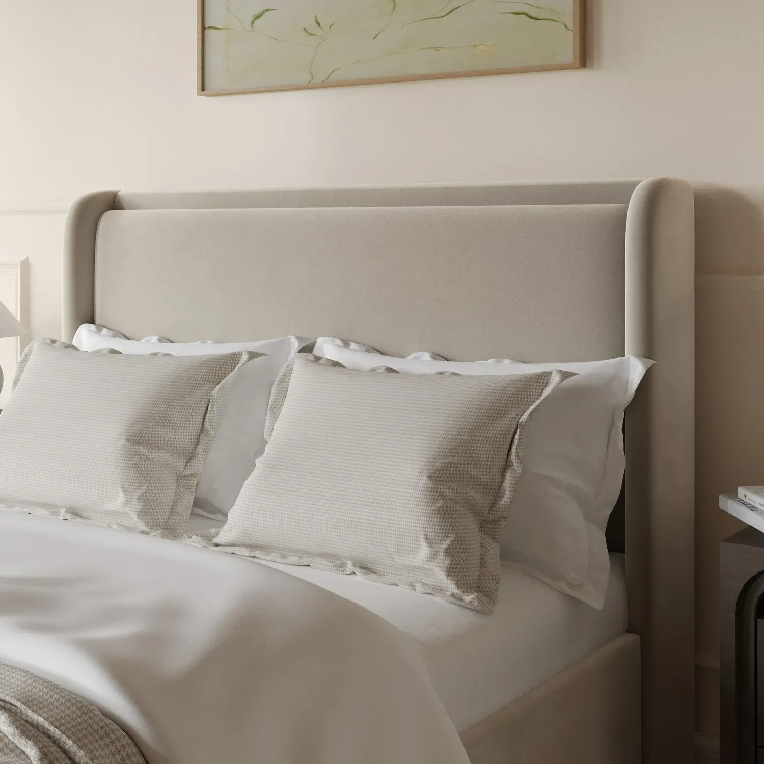 Double Ottoman Bed with Storage - Beige, Velvet