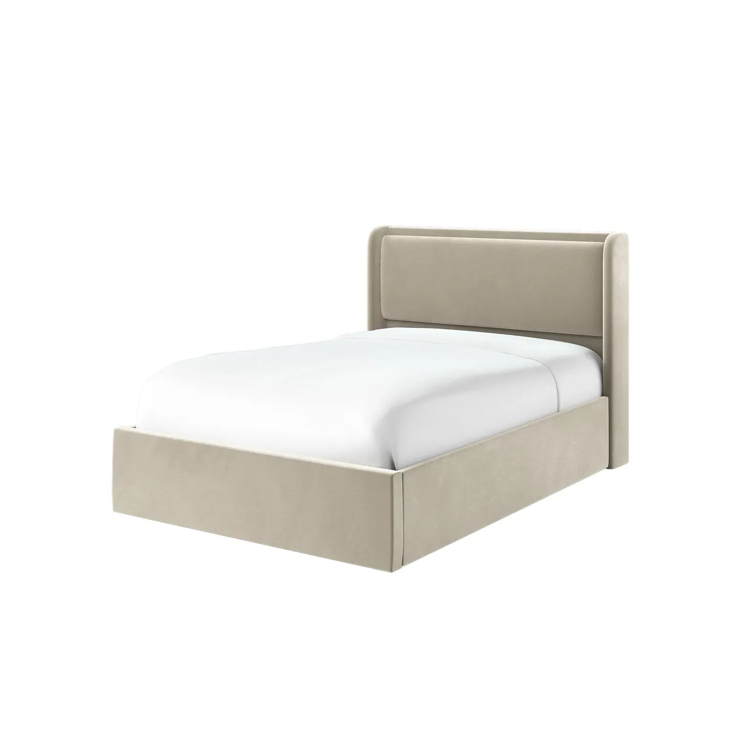 Double Ottoman Bed with Storage - Beige, Velvet