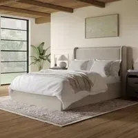 Double Ottoman Bed with Storage - Beige, Velvet