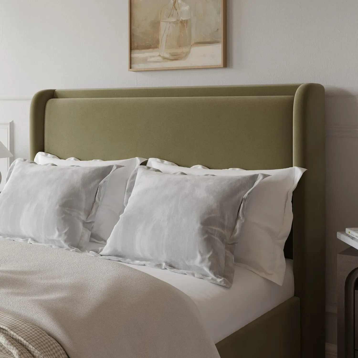 Double Ottoman Bed with Storage - Green, Velvet