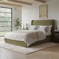 Double Ottoman Bed with Storage - Green, Velvet