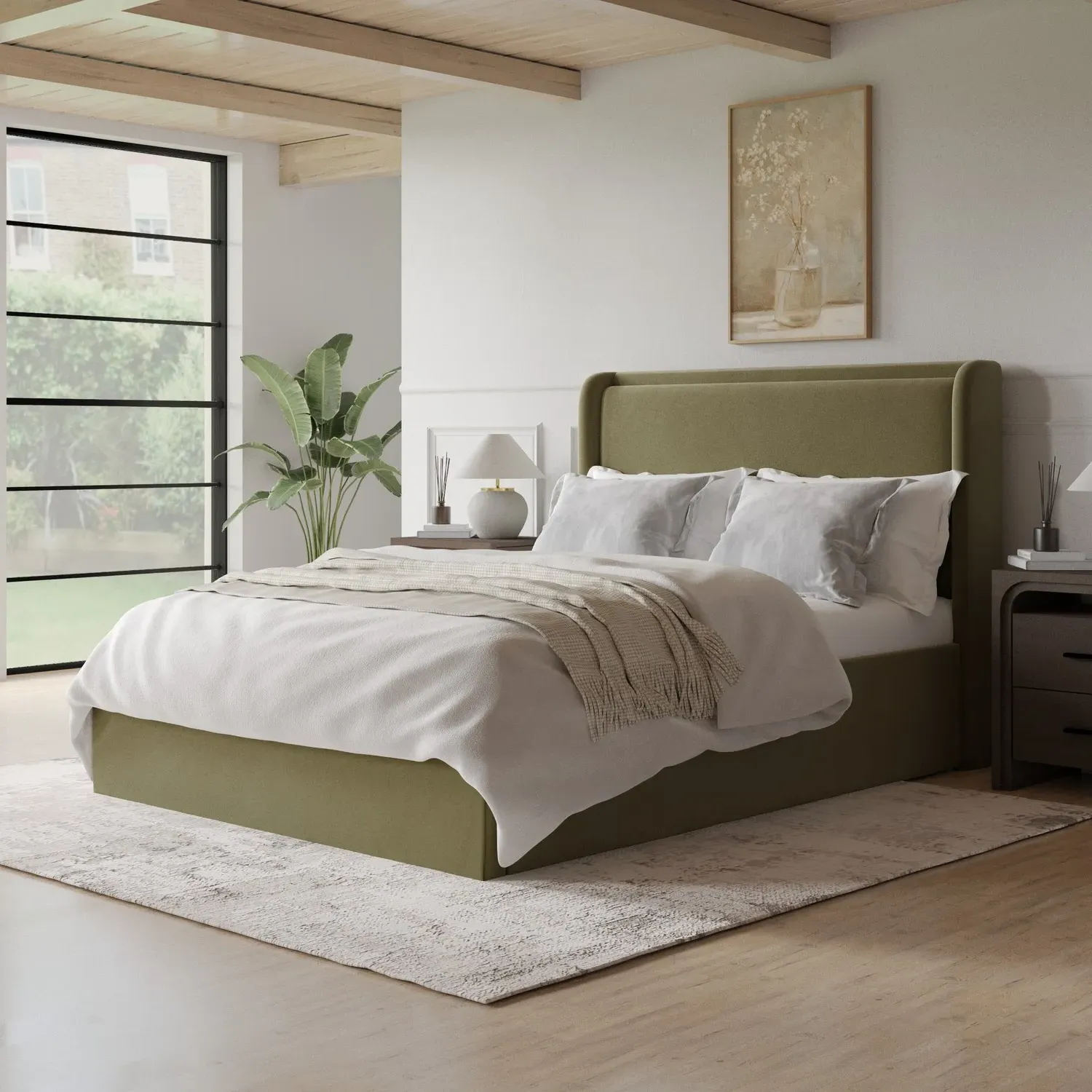 Double Ottoman Bed with Storage - Green, Velvet image