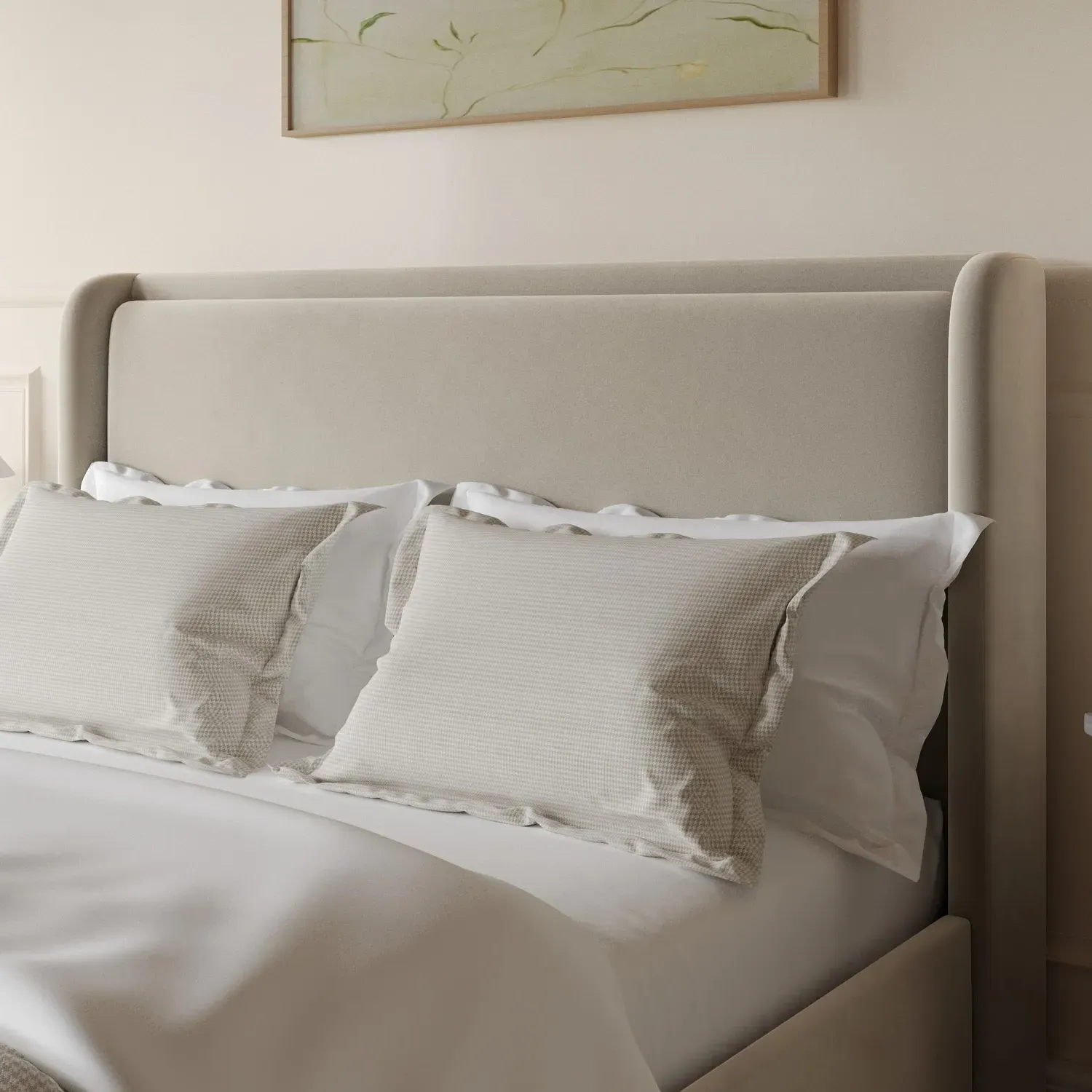 King Size Ottoman Bed with Storage - Beige, Velvet