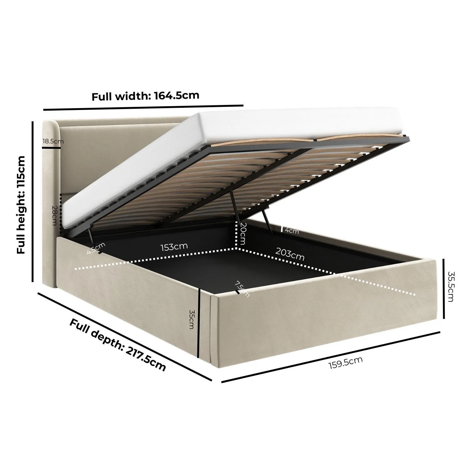King Size Ottoman Bed with Storage - Beige, Velvet