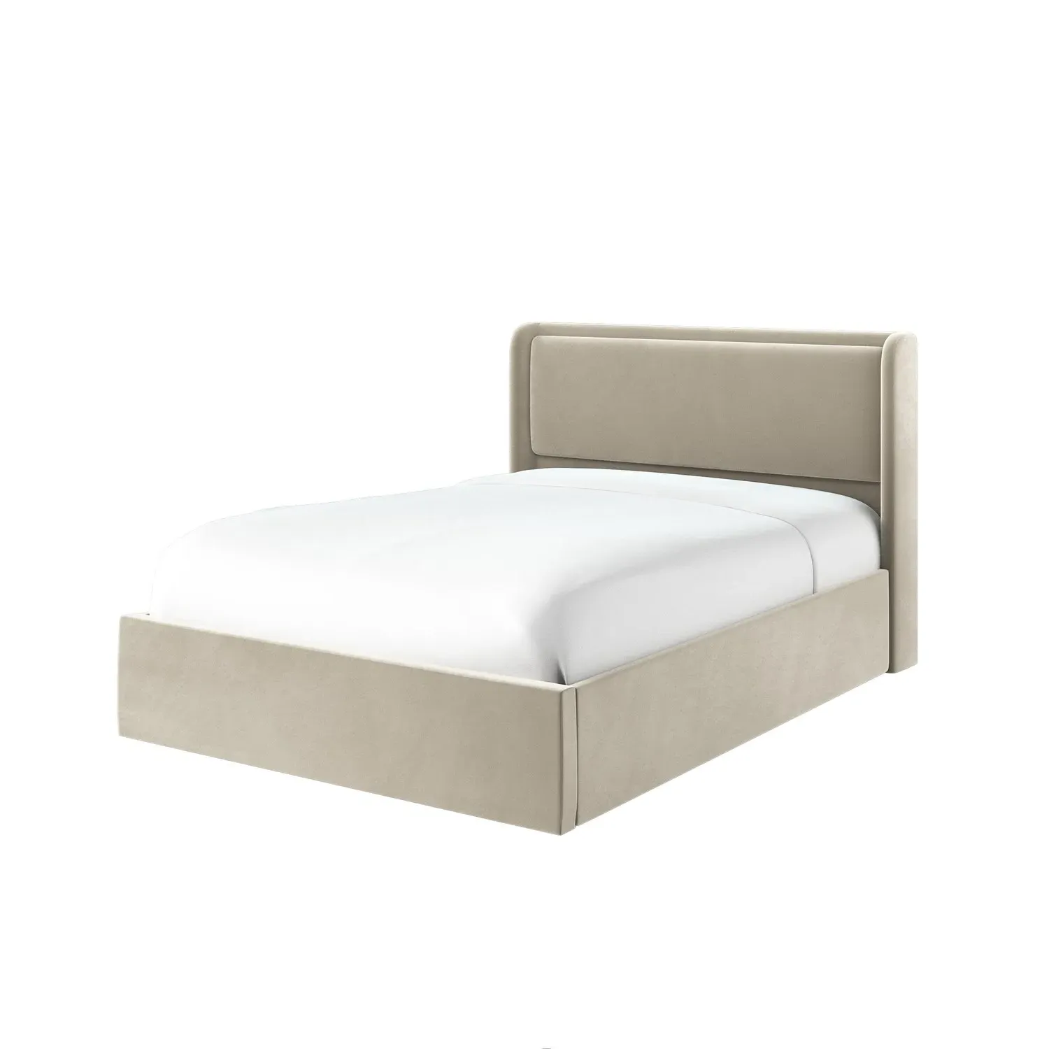 King Size Ottoman Bed with Storage - Beige, Velvet