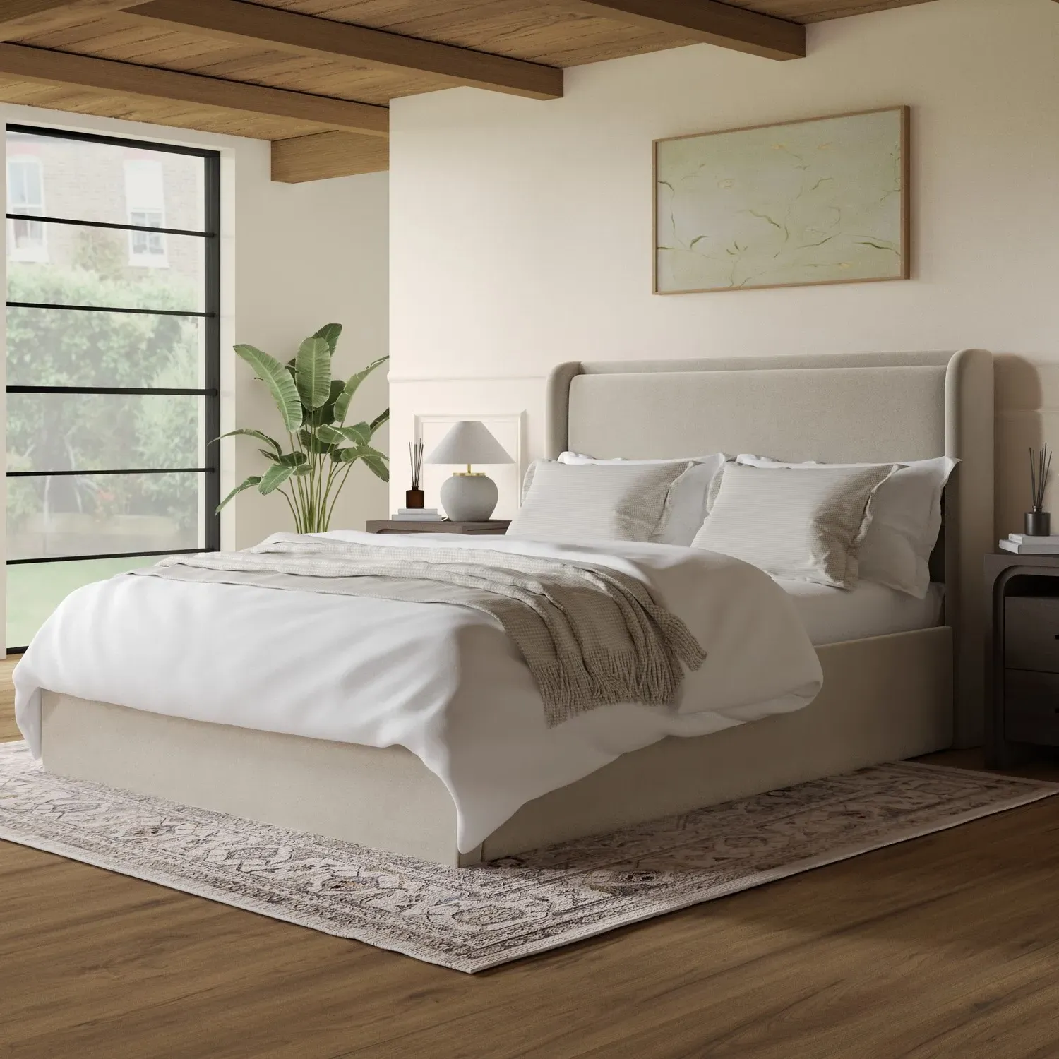King Size Ottoman Bed with Storage - Beige, Velvet image