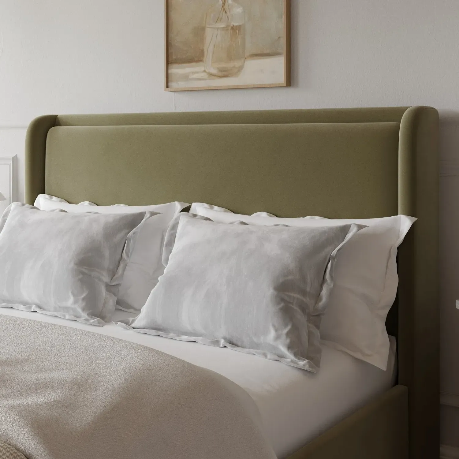 King Size Ottoman Bed with Storage - Green, Velvet