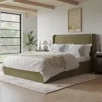 King Size Ottoman Bed with Storage - Green, Velvet