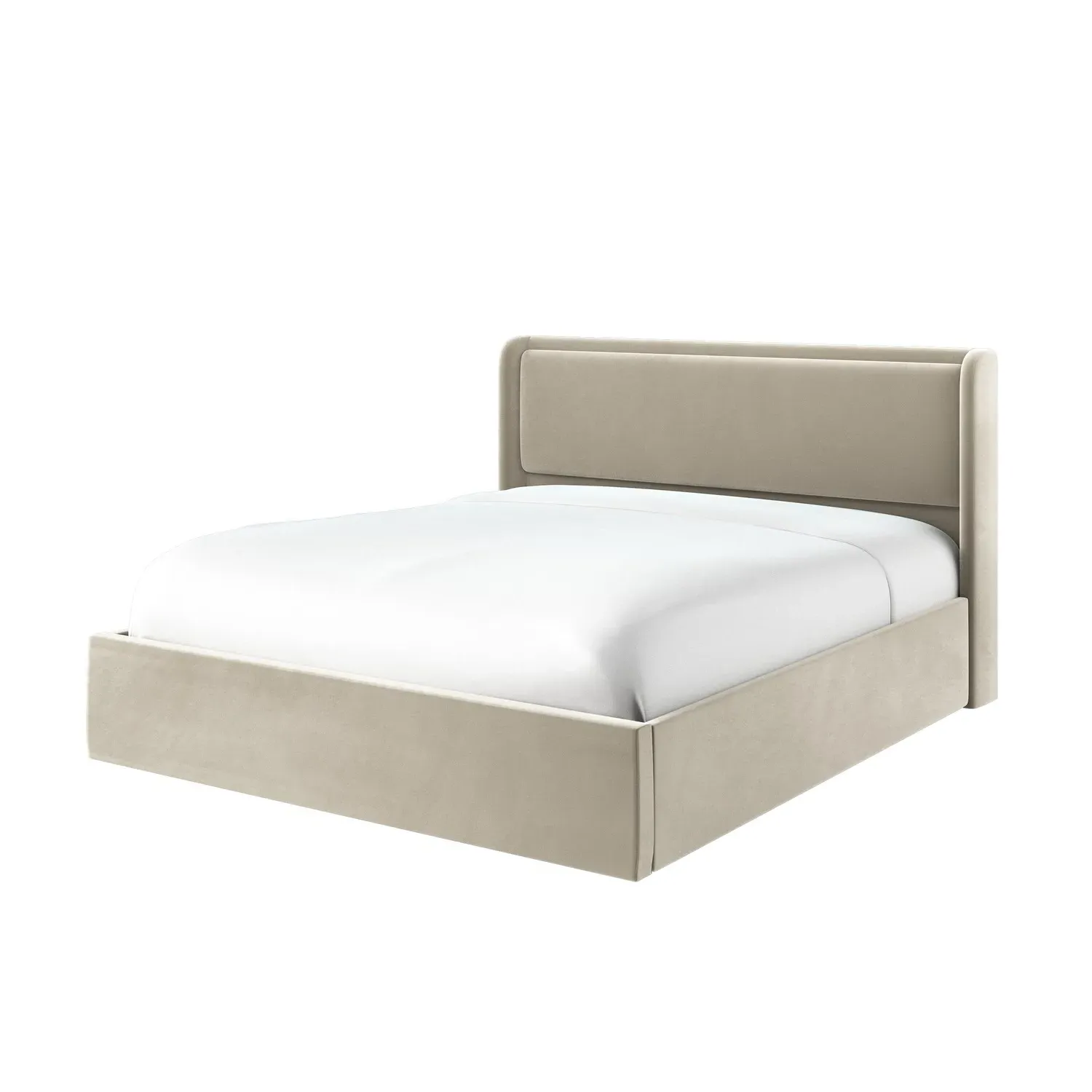 Super King Ottoman Bed with Storage - Beige, Velvet