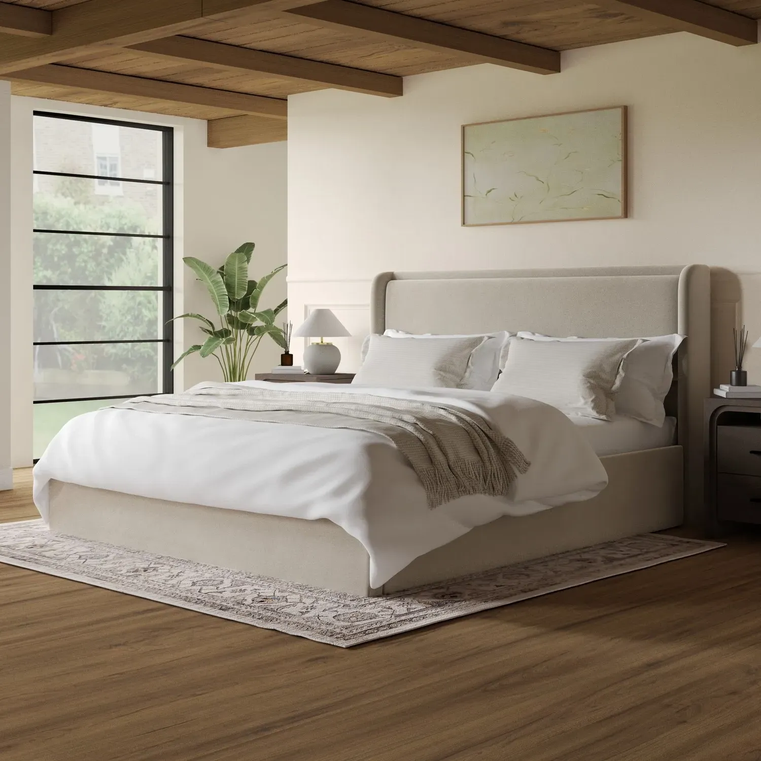 Super King Ottoman Bed with Storage - Beige, Velvet image