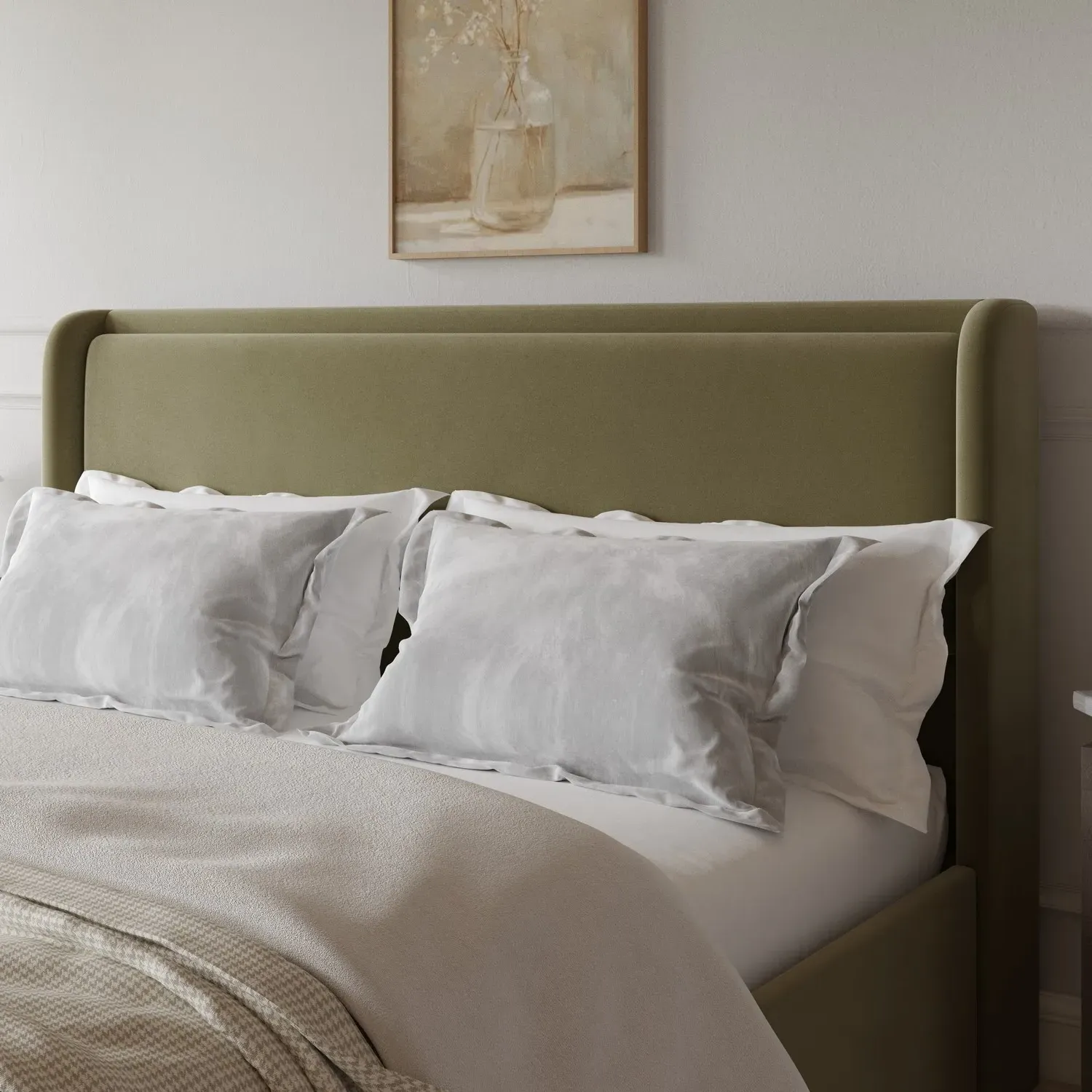 Super King Ottoman Bed with Storage - Green, Velvet