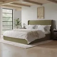 Super King Ottoman Bed with Storage - Green, Velvet