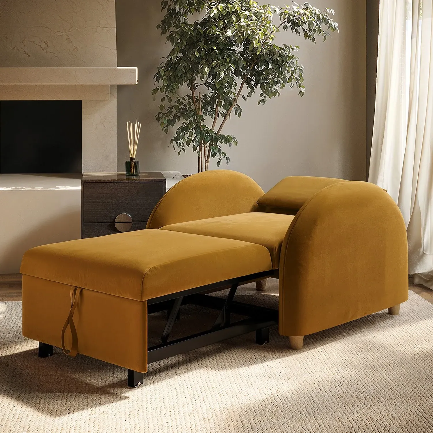 Convertible Armchair Bed - Caramel, Velvet