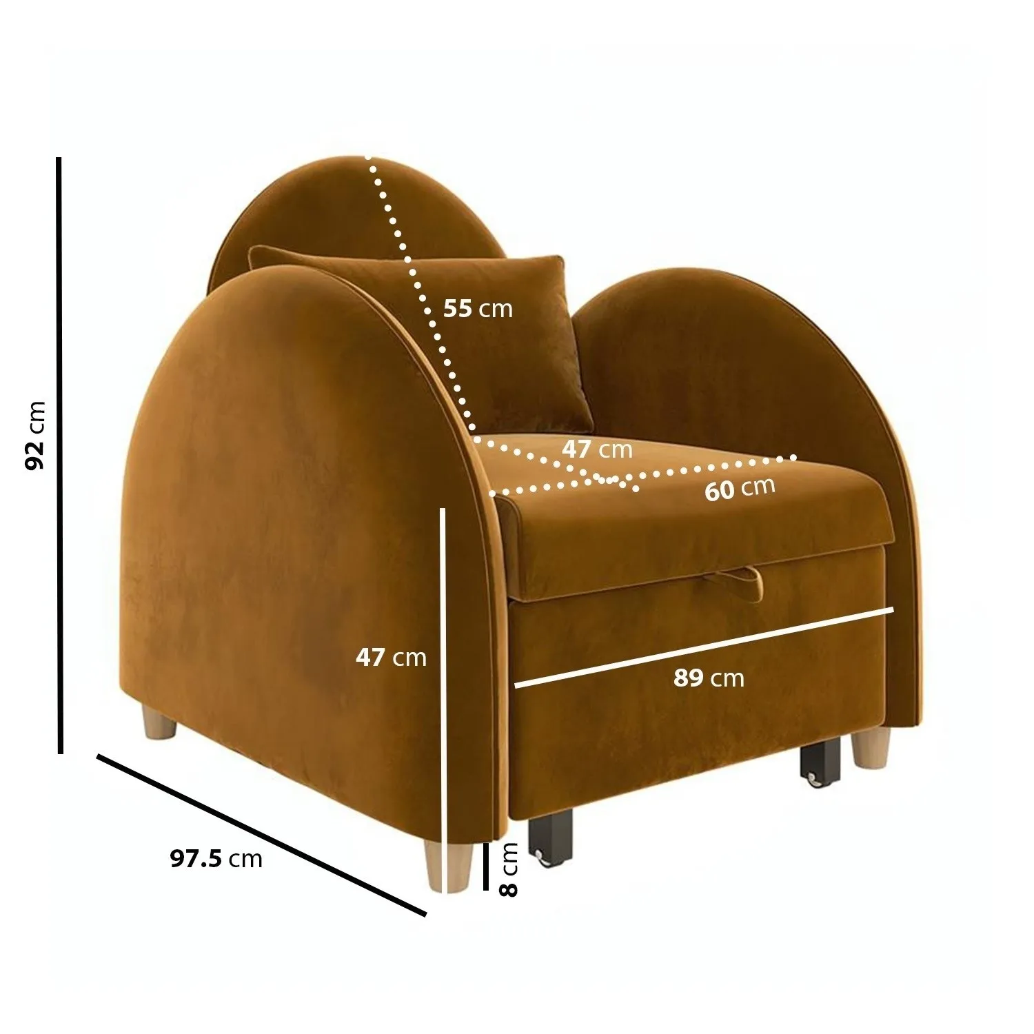 Convertible Armchair Bed - Caramel, Velvet