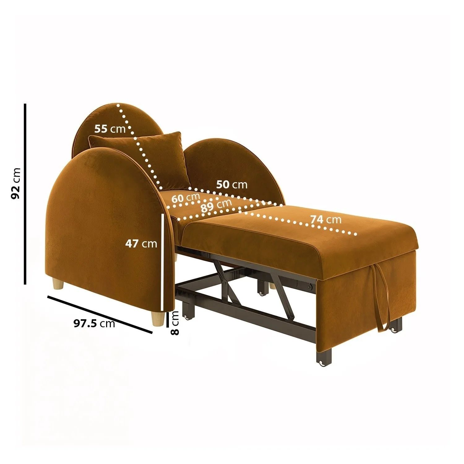 Convertible Armchair Bed - Caramel, Velvet