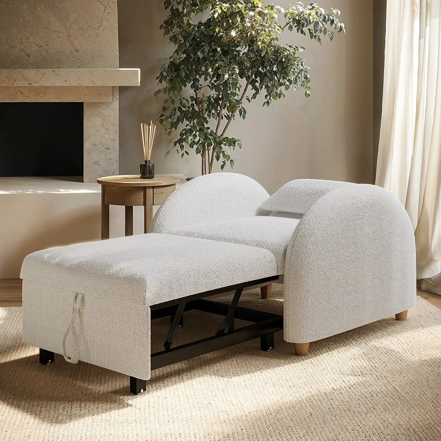 Reclining Nursing Chair - Beige, Boucle