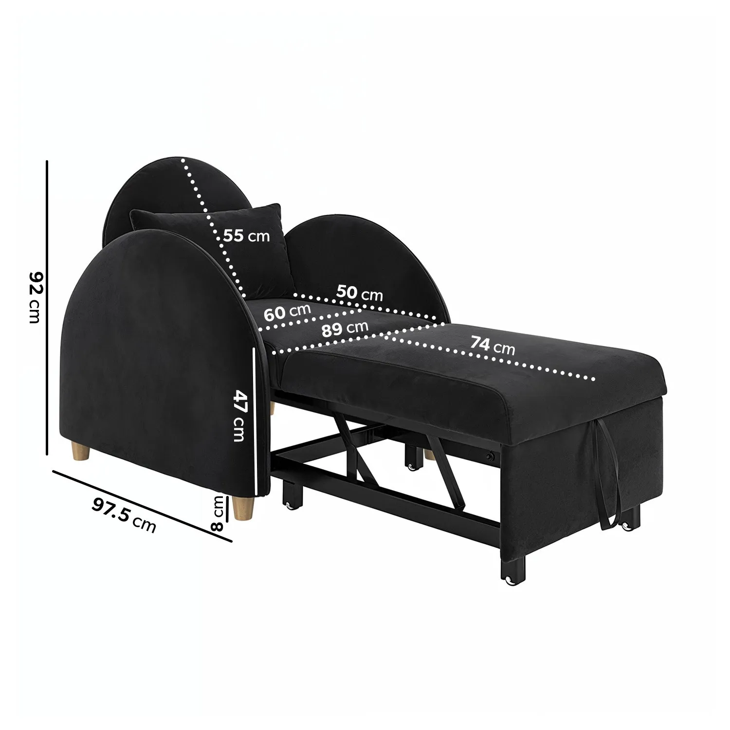 Single Chair Bed with Reclining - Grey, Velvet