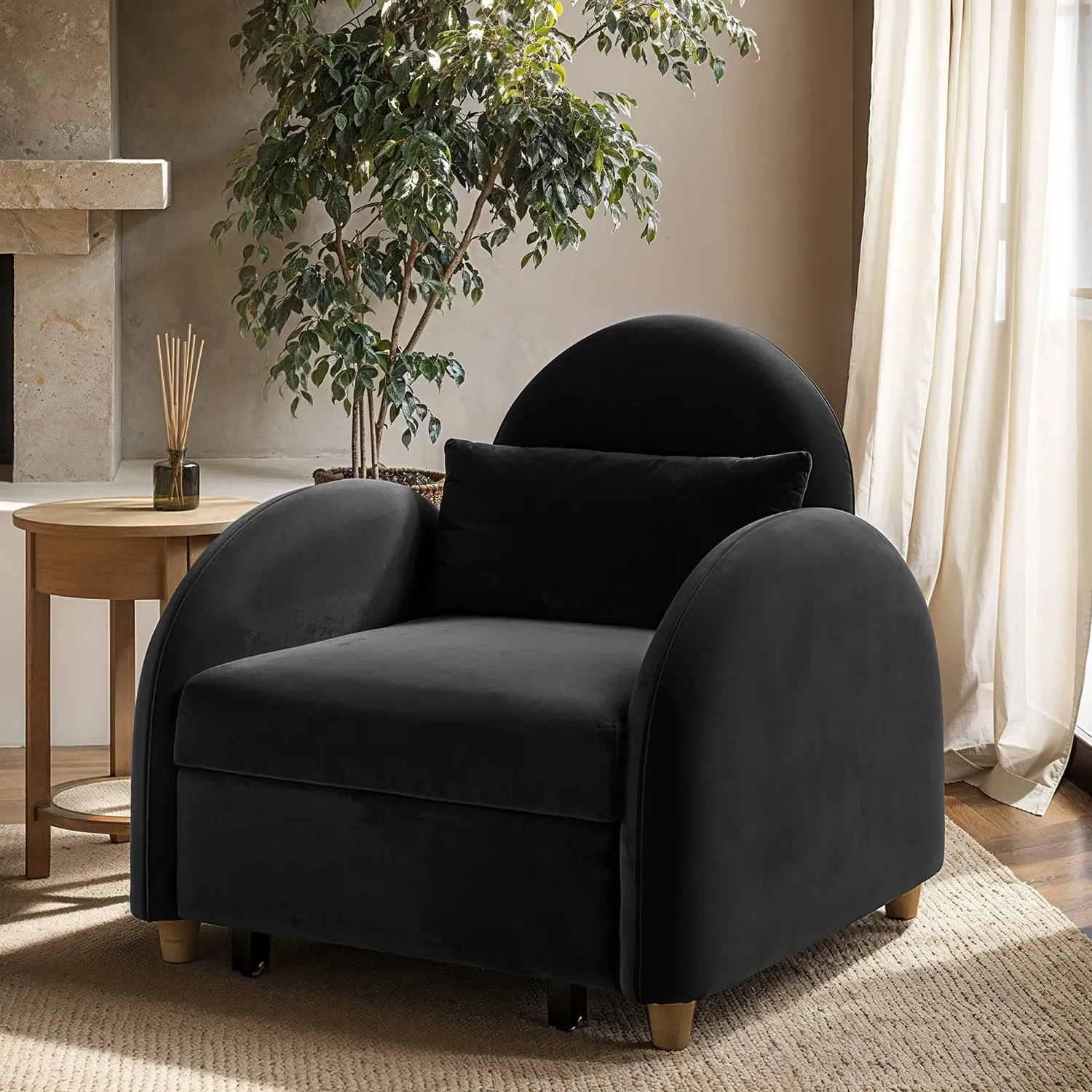Single Chair Bed with Reclining - Grey, Velvet image
