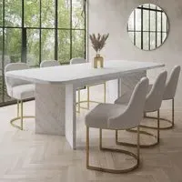 6-Seater Extendable Dining Set - White, Marble