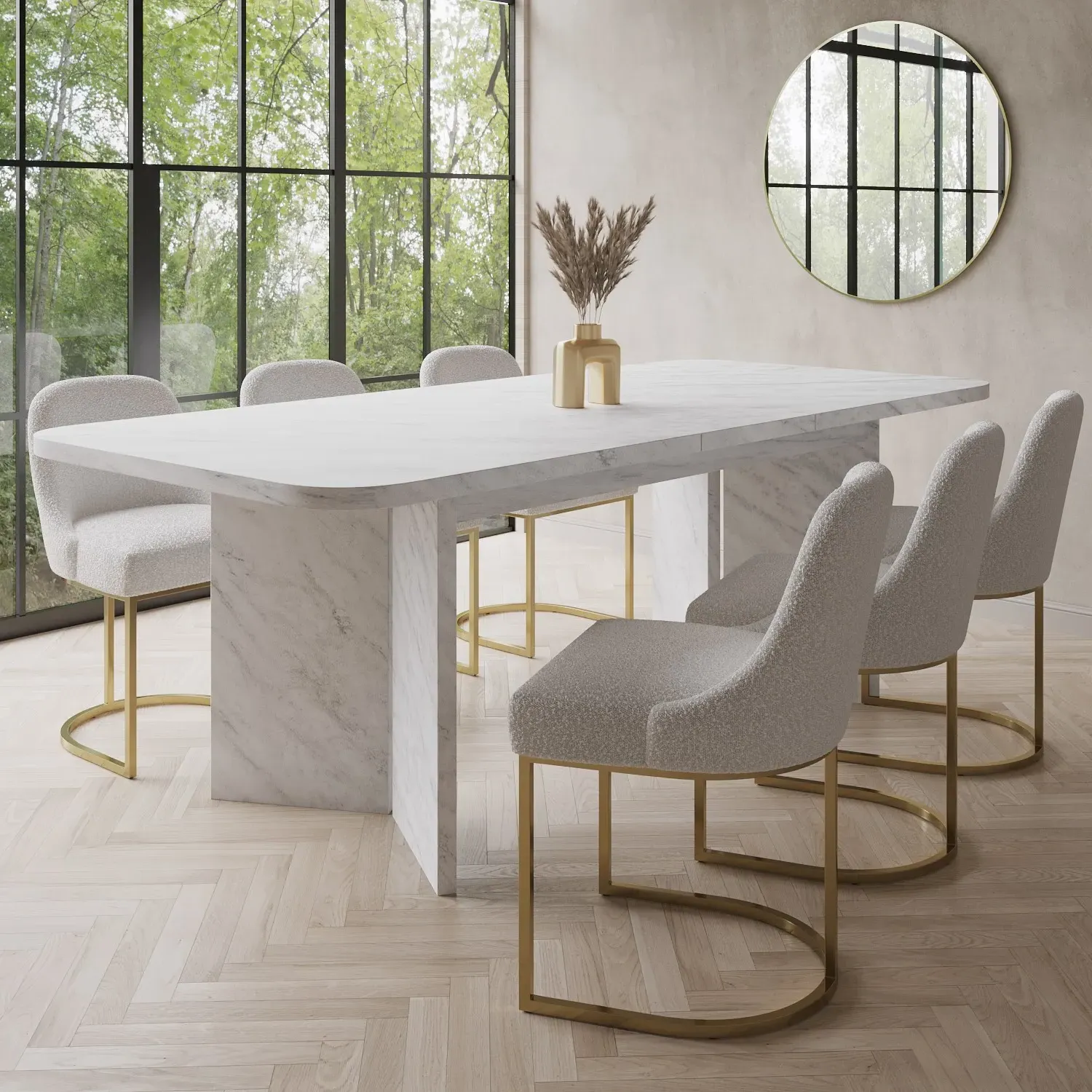 6-Seater Extendable Dining Set - White, Marble