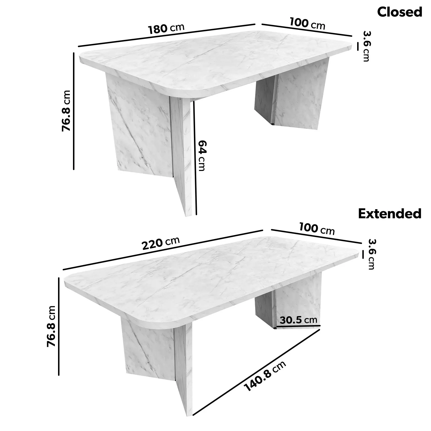 6-Seater Extendable Dining Set - White, Marble