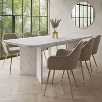 6-Seater Extendable Dining Set - White, Marble