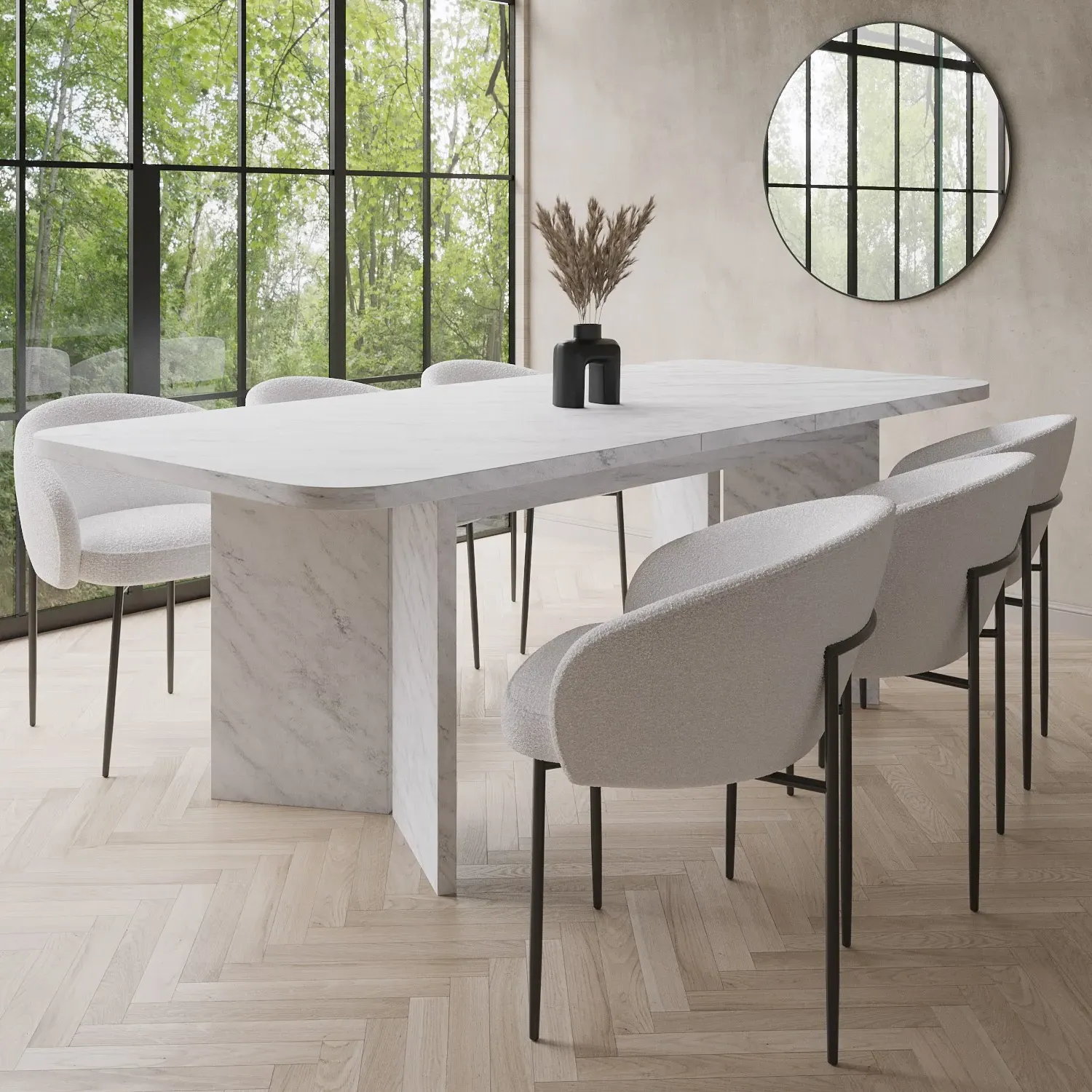6-Seater Extendable Dining Set - White, Marble image