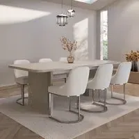 Extendable Dining Table Set with 6 Chairs - Beige