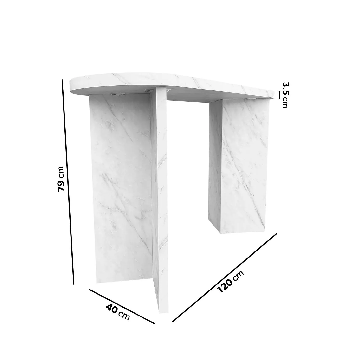 Large Console Table with Marble Effect - White