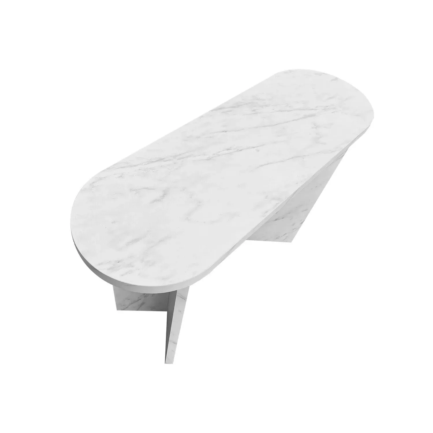 Large Console Table with Marble Effect - White