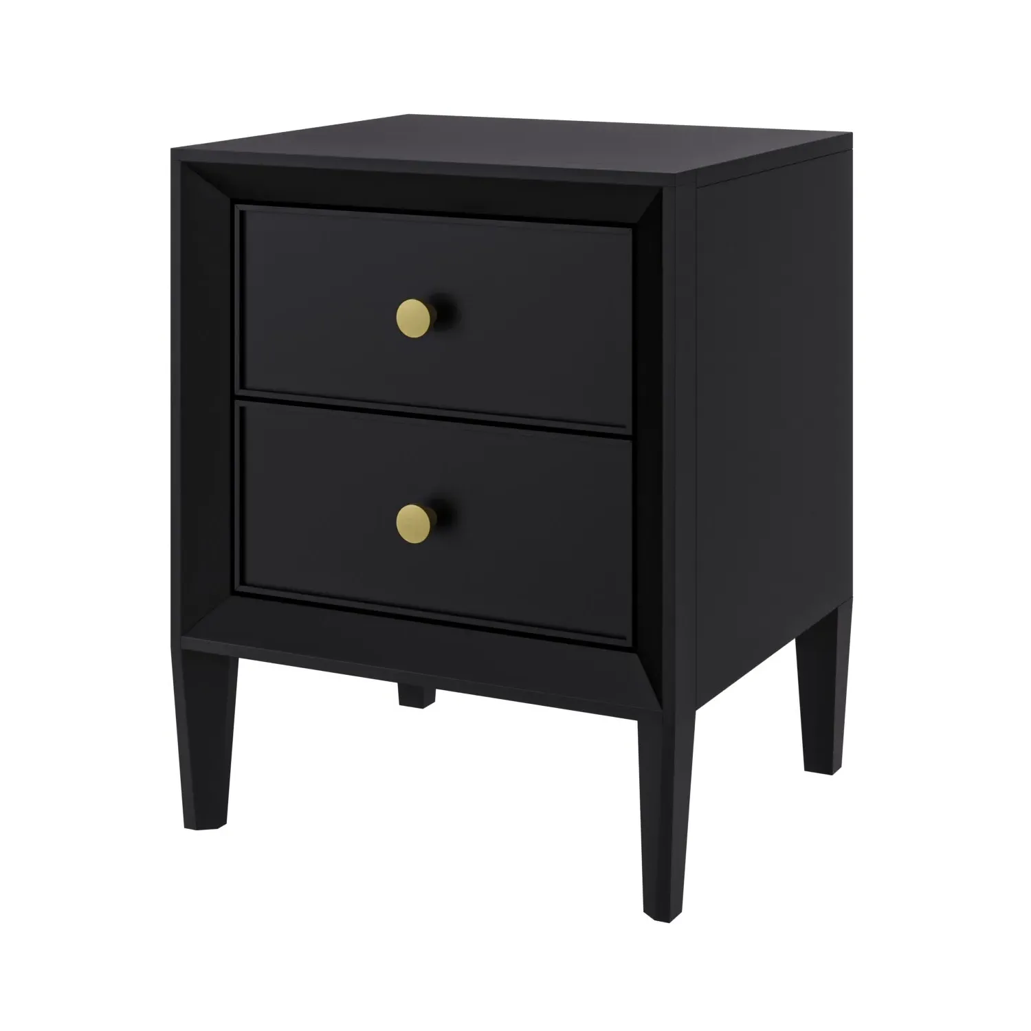 2-Drawer Bedside Table - Black, Pine Wood