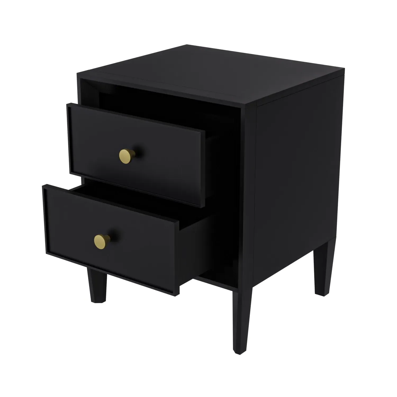 2-Drawer Bedside Table - Black, Pine Wood