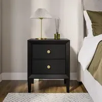2-Drawer Bedside Table - Black, Pine Wood