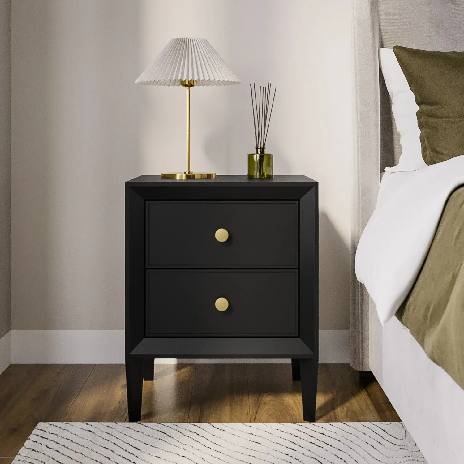 2-Drawer Bedside Table - Black, Pine Wood image