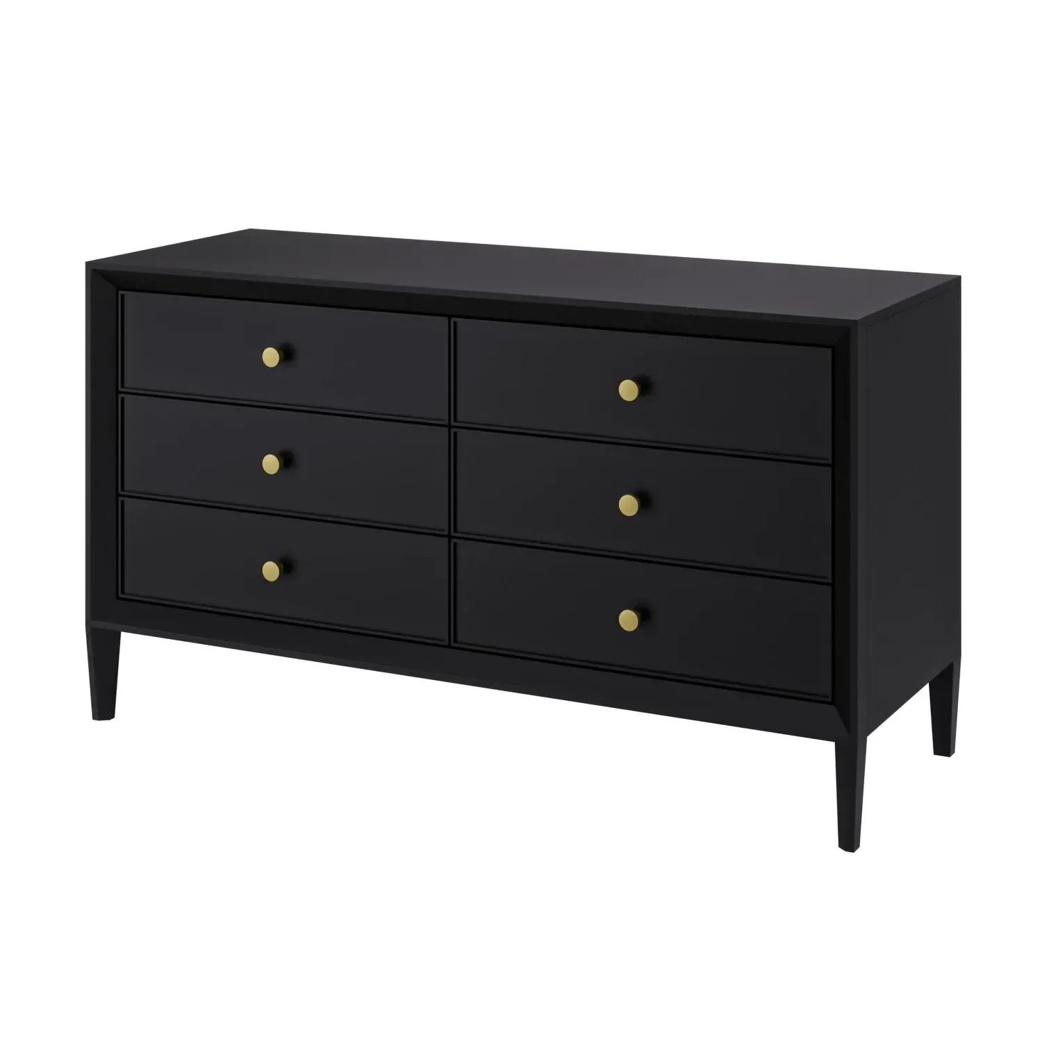 6-Drawer Wide Chest of Drawers - Black, Pine